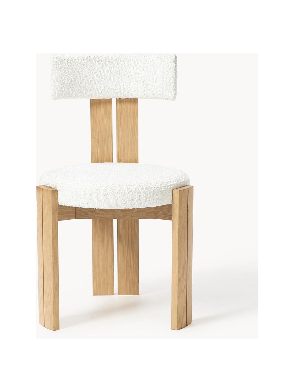 Holzstuhl Katya mit Bouclé-Polsterung, Bezug: Bouclé (100 % Polyethersu, Gestell: Massives Eichenholz, lack, Bouclé Weiss, Eichenholz lackiert, B 49 x T 51 cm