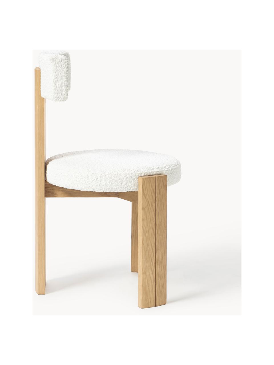 Holzstuhl Katya mit Bouclé-Polsterung, Bezug: Bouclé (100 % Polyethersu, Gestell: Massives Eichenholz, lack, Bouclé Weiß, Eichenholz lackiert, B 49 x T 51 cm