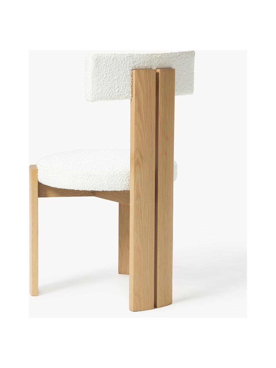 Holzstuhl Katya mit Bouclé-Polsterung, Bezug: Bouclé (100 % Polyethersu, Gestell: Massives Eichenholz, lack, Bouclé Weiß, Eichenholz lackiert, B 49 x T 51 cm