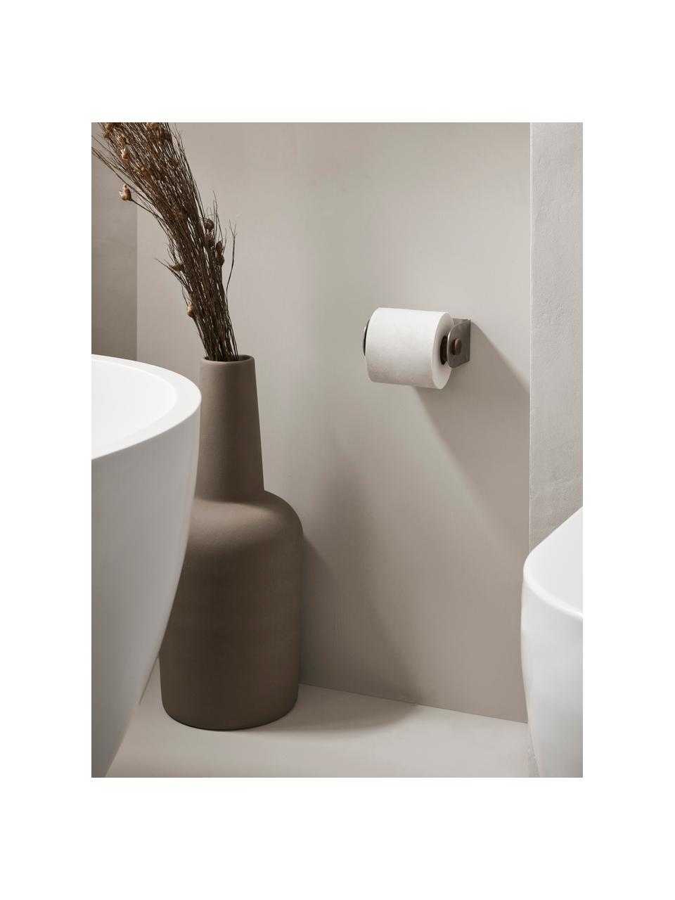 Nástěnný držák na toaletní papír z ořechového dřeva Dowel, Nerezová ocel, ořechové dřevo, Ořechové dřevo, stříbrná, Š 12 cm, V 6 cm