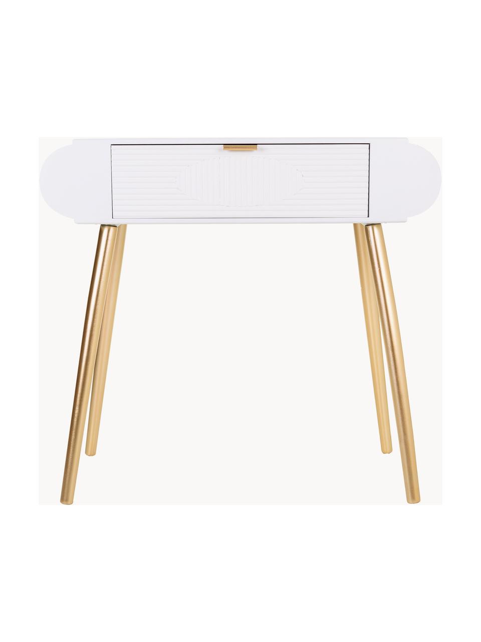 Konzolový stolek se zásuvkou Janette, Bílá, zlatá, Š 85 cm, V 77 cm