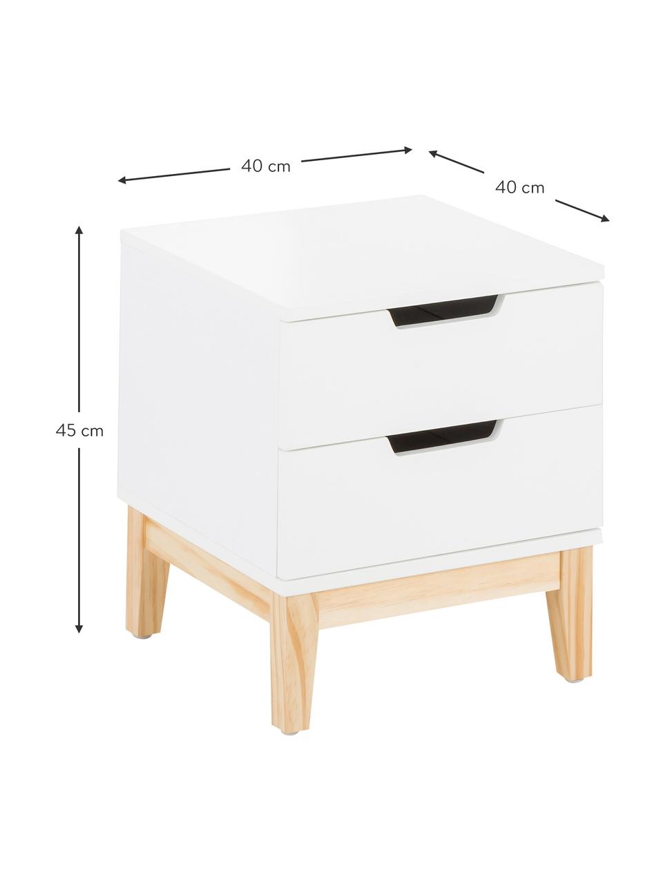 Noční stolek se zásuvkami Buca, Nohy: dub Konstrukce a přední strana: matná bílá, Š 40 cm, V 45 cm