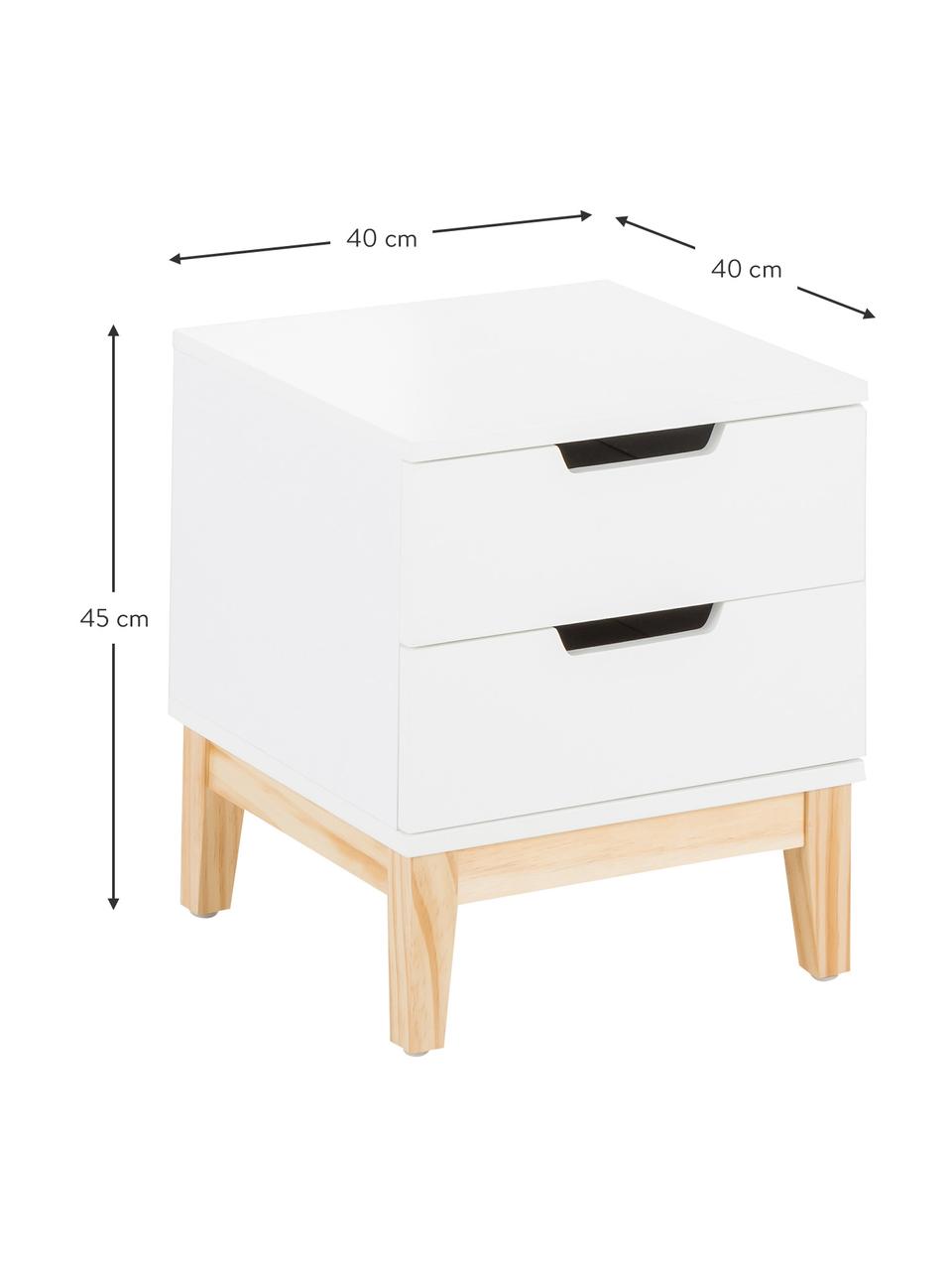 Table de chevet avec tiroirs Buca, Pieds : chêne Structure et façades : blanc, mat, larg. 40 x haut. 45 cm