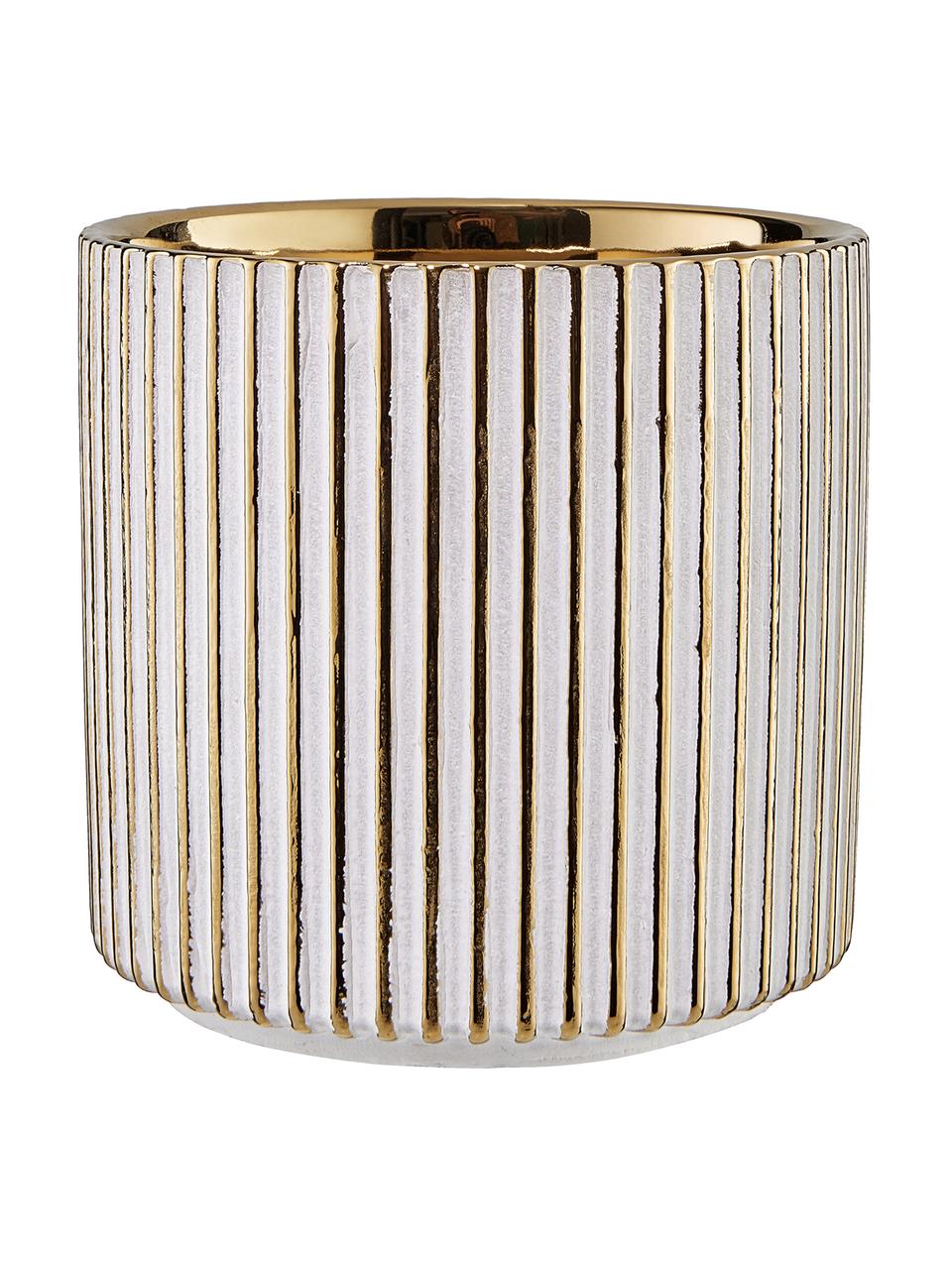 Kleine plantenpot Goldie van keramiek, Keramiek, Goudkleurig, wit, Ø 12 x H 12 cm