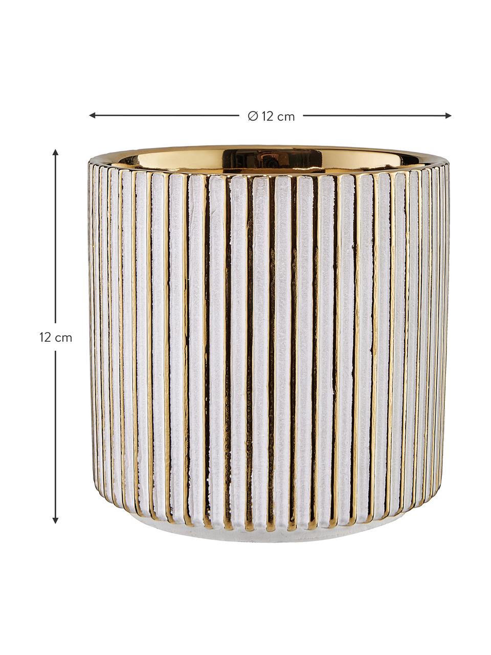 Osłonka na doniczkę z kamionki Goldie, Odcienie złotego, biały, Ø 12 x W 12 cm