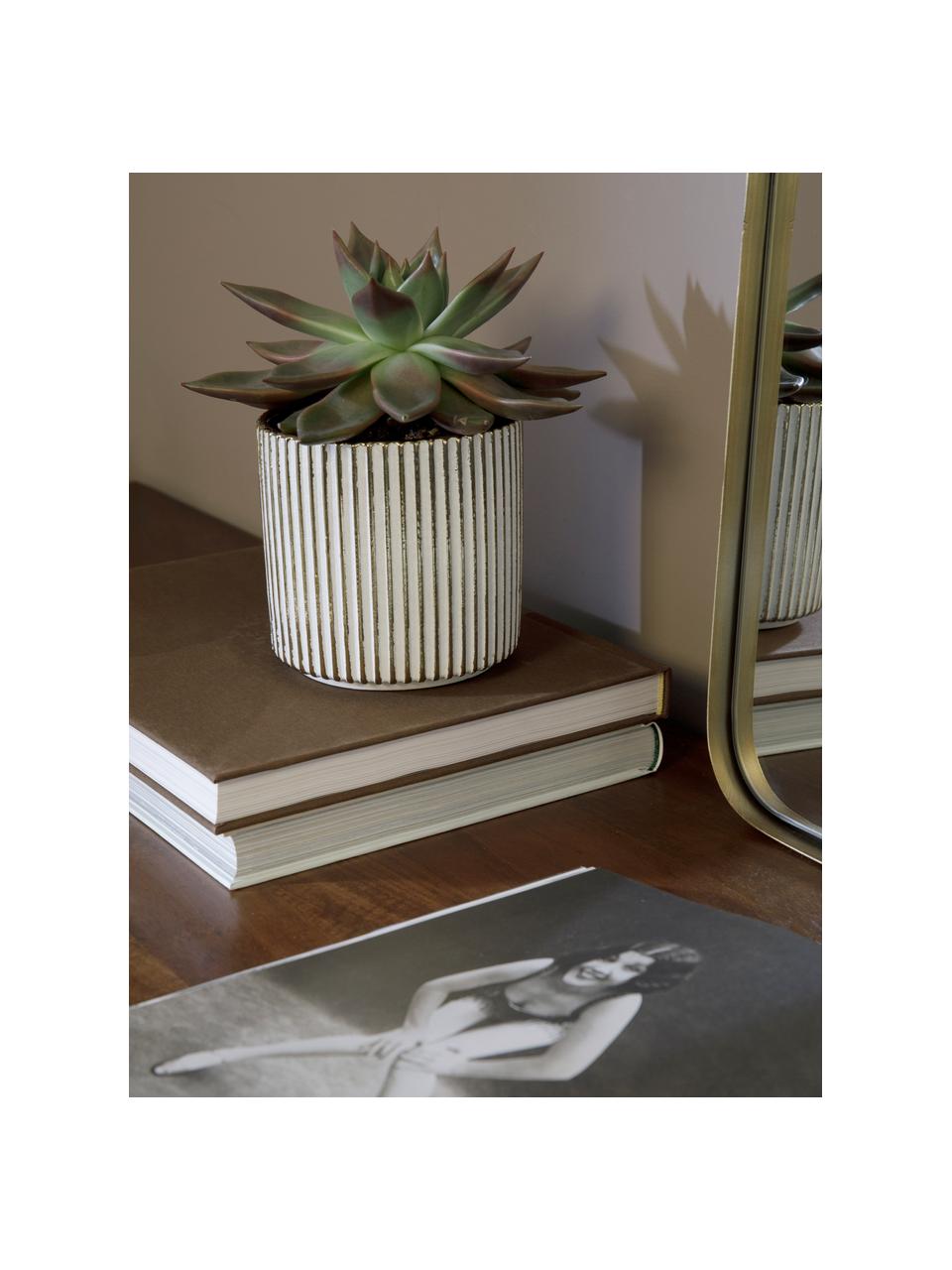 Kleine plantenpot Goldie van keramiek, Keramiek, Goudkleurig, wit, Ø 12 x H 12 cm