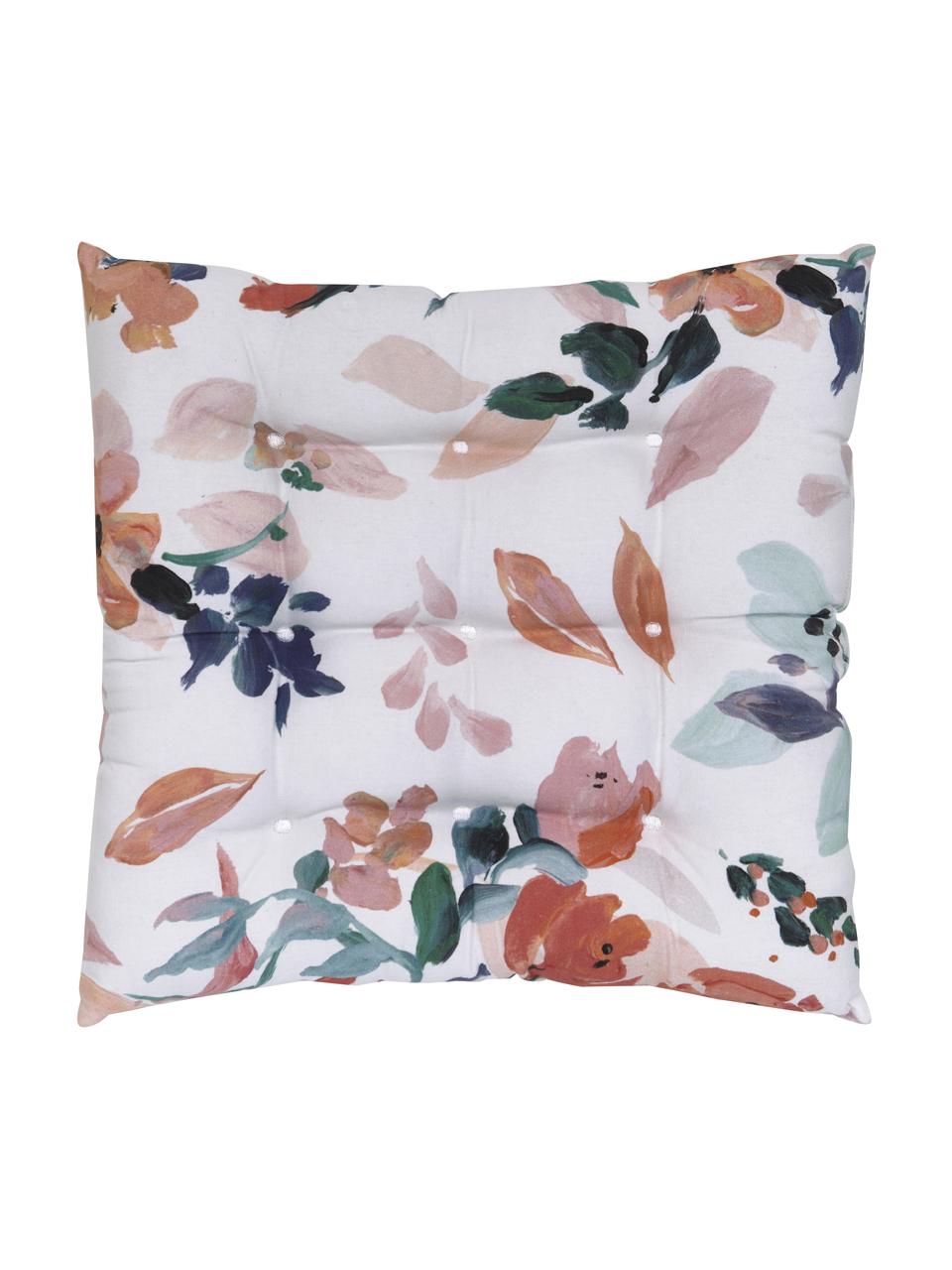 Gedessineerd katoenen zitkussen Flo met bloemenprint, Bekleding: 100% katoen, Multicolour, B 40 x L 40 cm