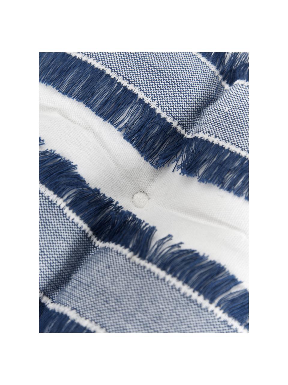 Katoenen stoelkussen Raja met franjes, Bekleding: 100% katoen, Crèmewit, blauw, B 40 x L 40 cm