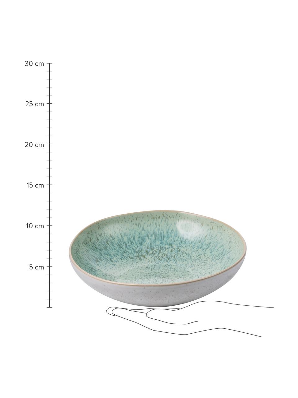 Handbeschilderde serveerschaal Areia met reactief glazuur, Ø 22 cm, Keramiek, Mintkleurig, gebroken wit, beige, Ø 22 x H 5 cm