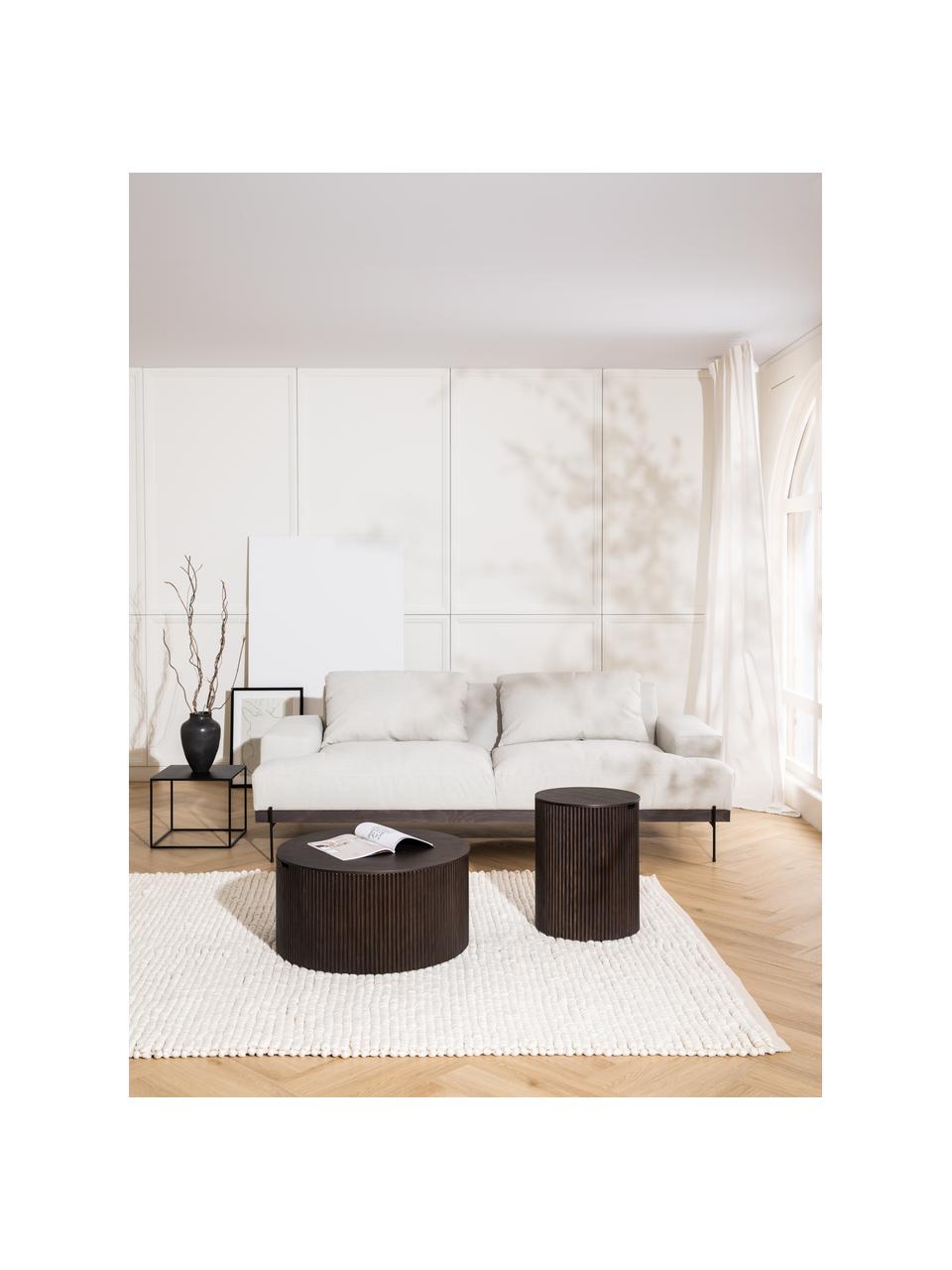 Divano 3 posti con piedini in metallo Brooks, Rivestimento: poliestere Il rivestiment, Struttura: legno di pino massiccio, Cornice: legno di pino verniciato, Piedini: metallo verniciato a polv, Tessuto beige, Larg. 230 x Prof. 98 cm