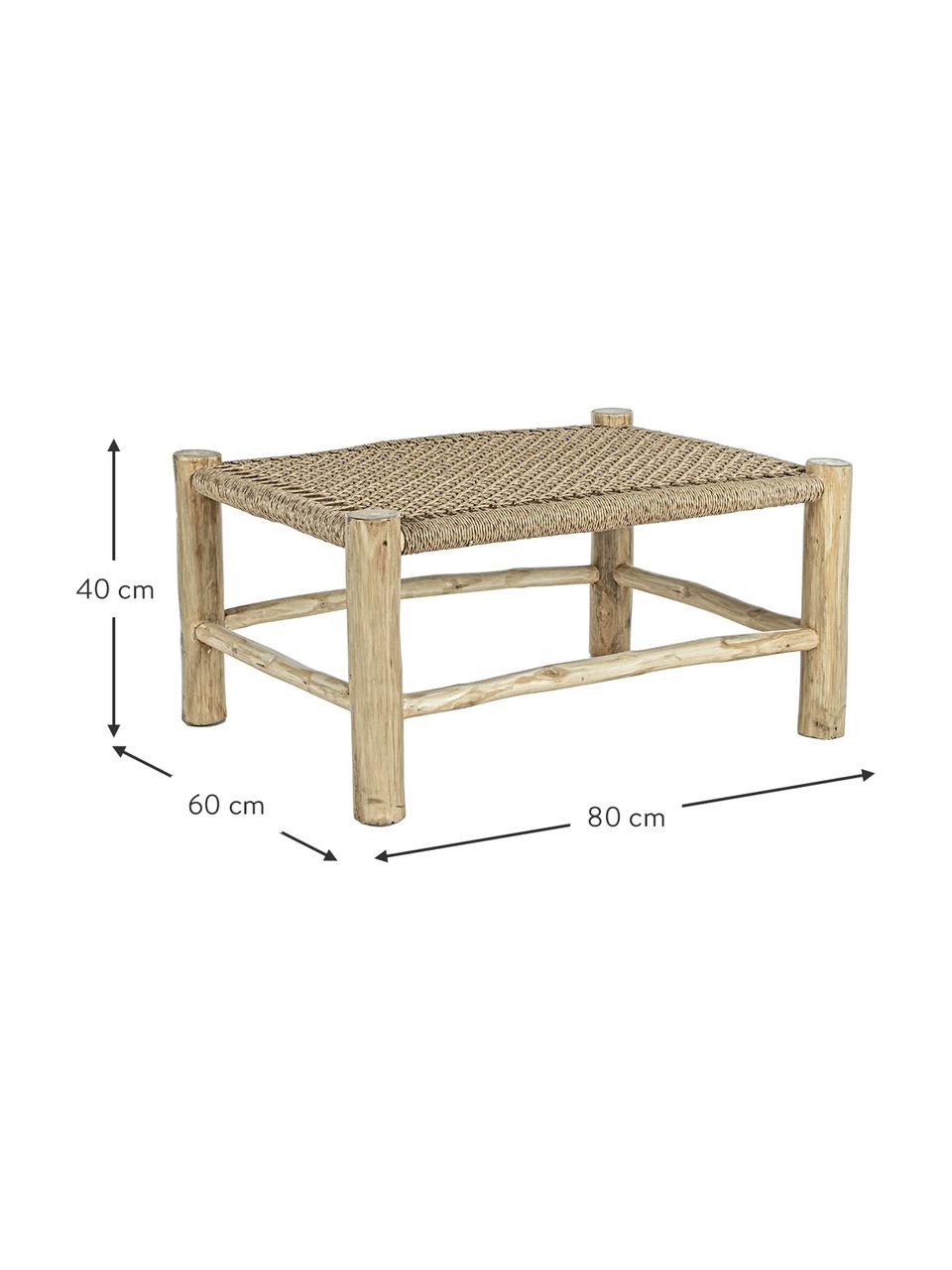 Mesa de centro de madera de teca Lampok, Estructura: madera de teca, Asiento: fibra sintética, Beige, An 80 x Al 40 cm