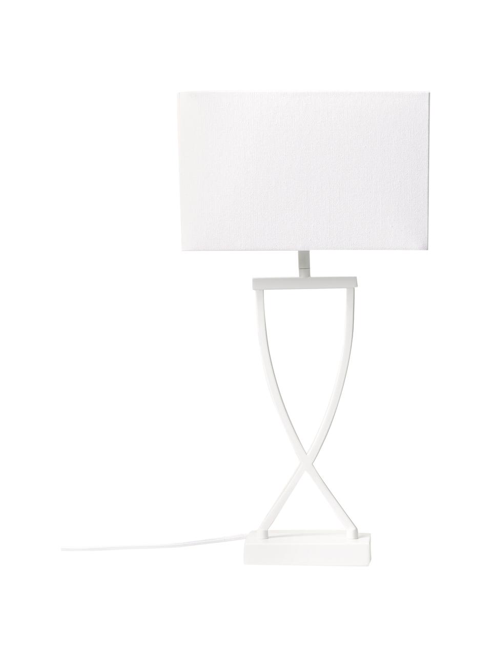 Lampada grande da tavolo Vanessa, Base della lampada: metallo verniciato a polv, Paralume: tessuto, Bianco, Larg. 27 x Alt. 52 cm