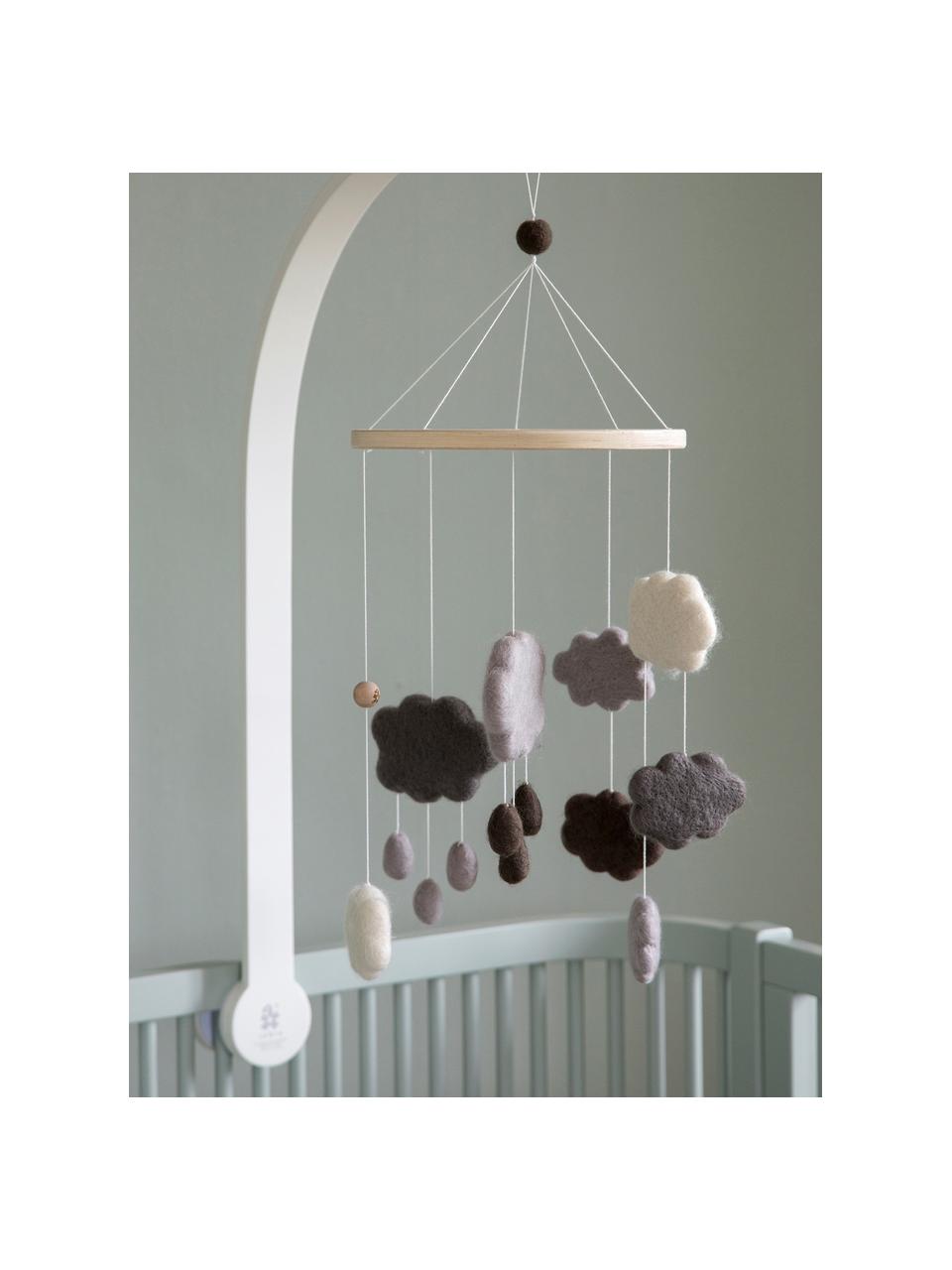 Móvil bebé artesanal Clouds, Tonos de gris y marrón, Ø 22 x Al 57 cm