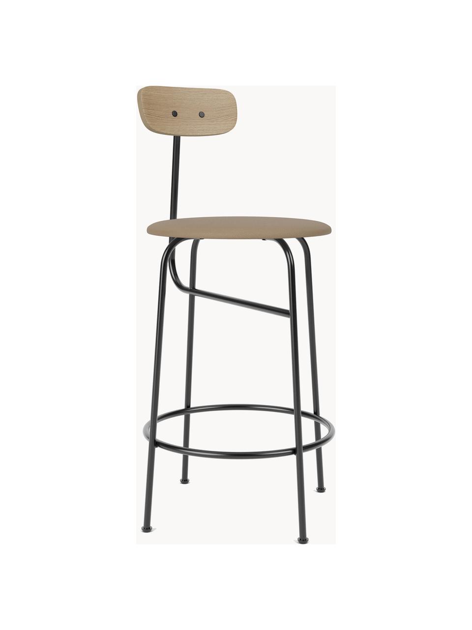 Tabouret de bar en cuir Afteroom, Cuir beige, bois, cadre noir, larg. 48 x long. 91 cm