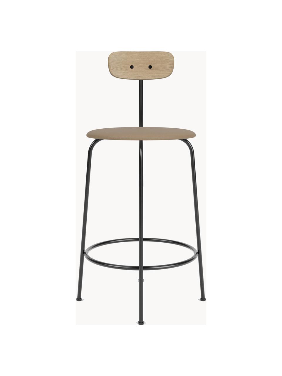 Tabouret de bar en cuir Afteroom, Cuir beige, bois, cadre noir, larg. 48 x long. 91 cm