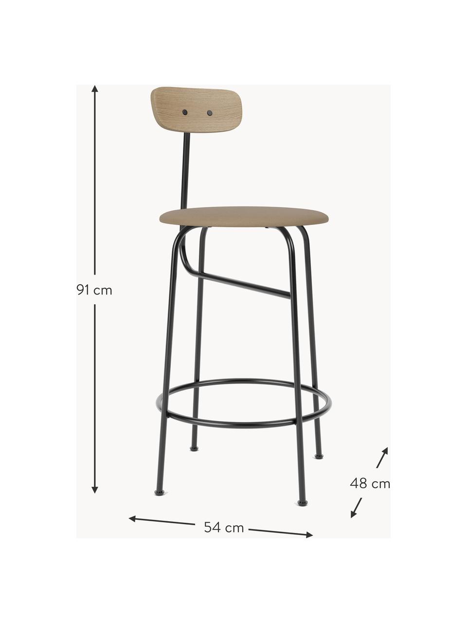 Tabouret de bar en cuir Afteroom, Cuir beige, bois, cadre noir, larg. 48 x long. 91 cm