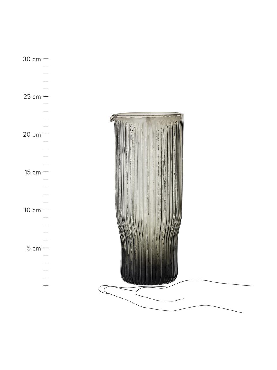 Carafe à eau avec relief rainuré Ronja, 1 L, Verre, Gris, haut. 23 cm, 1 l