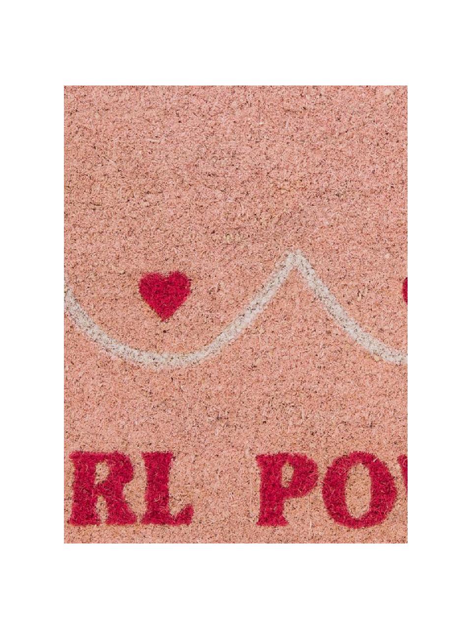 Deurmat Girl Power, Bovenzijde: kokosvezels, Onderzijde: PVC, Roze, B 40 x L 60 cm