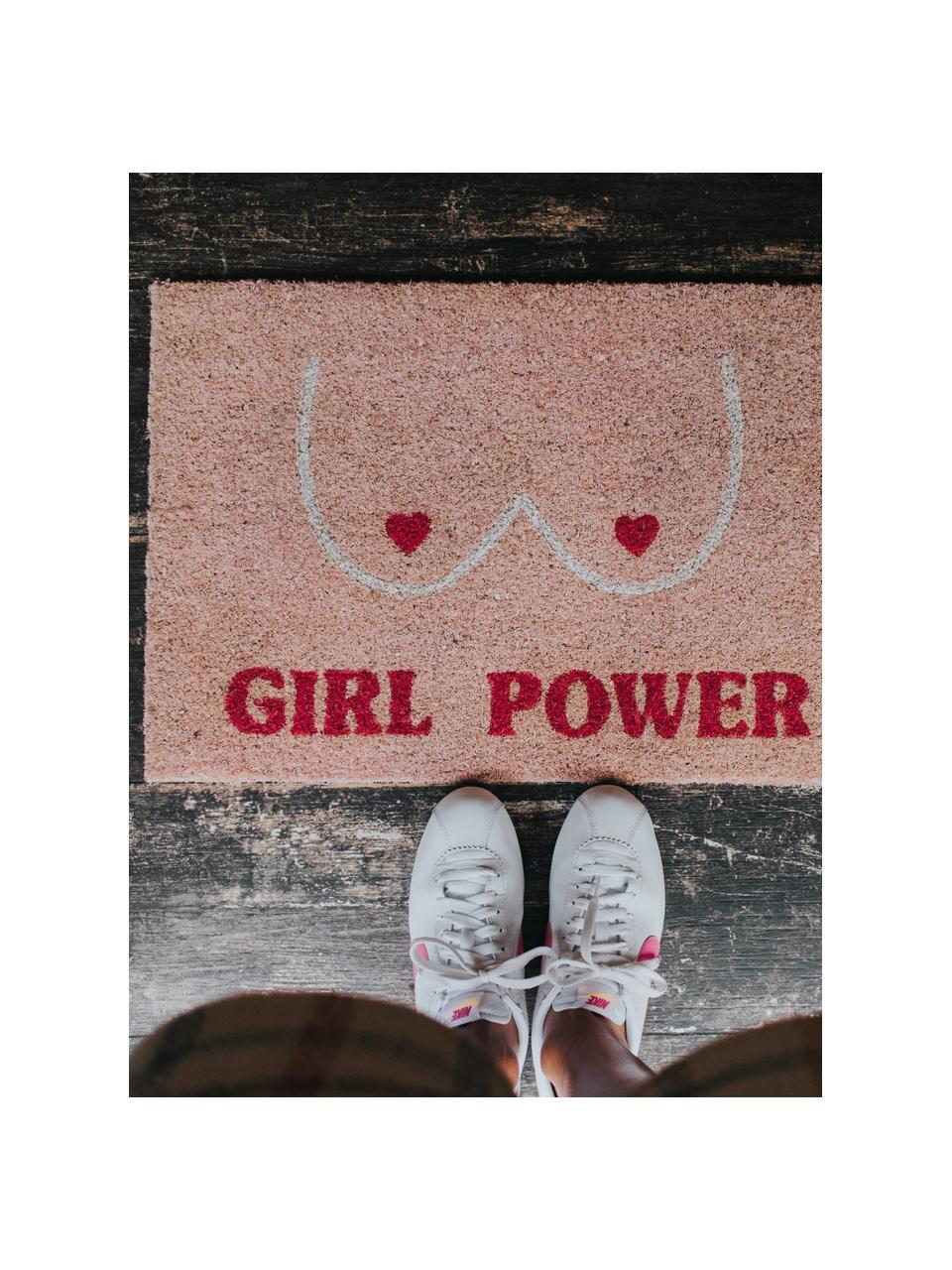 Deurmat Girl Power, Bovenzijde: kokosvezels, Onderzijde: PVC, Roze, B 40 x L 60 cm