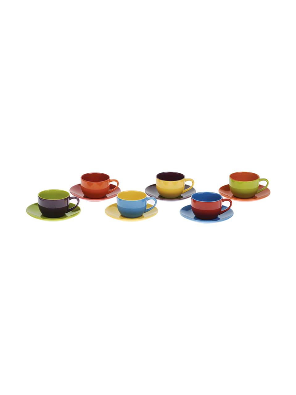 Kleurrijke espressokopjes met schoteltjes Harlequin, 6 stuks, Keramiek, Multicolour, Ø 12 x H 5 cm