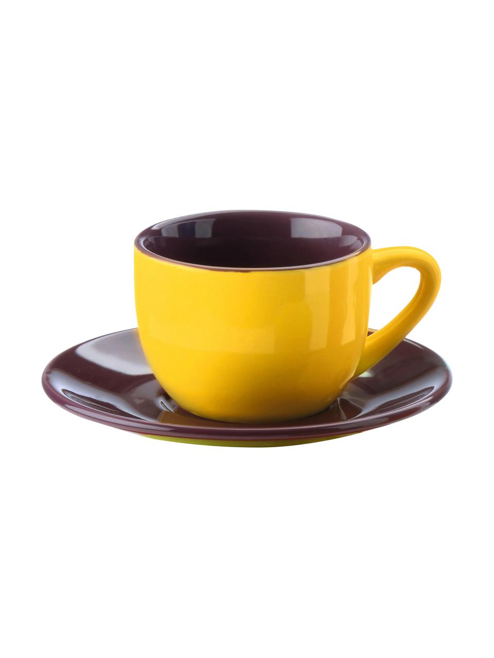 Kleurrijke espressokopjes met schoteltjes Harlequin, 6 stuks, Keramiek, Multicolour, Ø 12 x H 5 cm