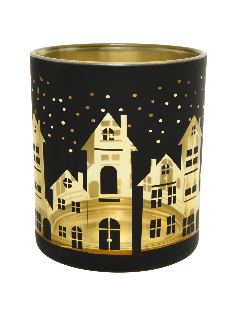 Photophore Noël City, Verre, Noir, couleur dorée, Ø 7 x haut. 9 cm