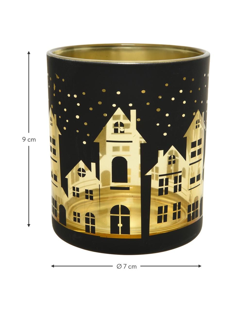 Świecznik na tealighty City, Szkło, Czarny, odcienie złotego, Ø 7 x W 9 cm