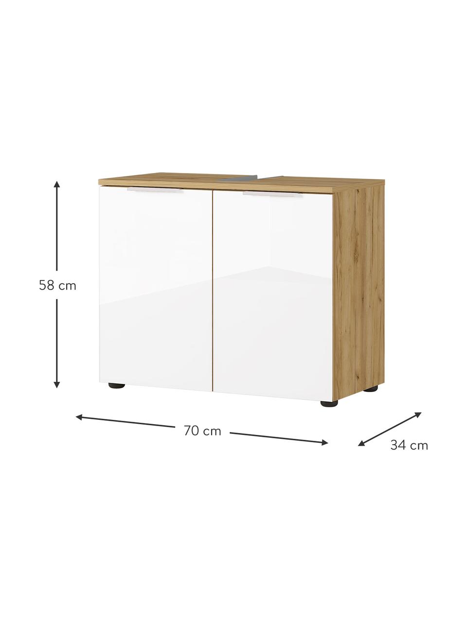 Bad-Unterschrank Sydney, 70 cm Breite, Griffe: Metall, beschichtet, Füße: Kunststoff, Holz, Weiß, B 70 x H 58 cm