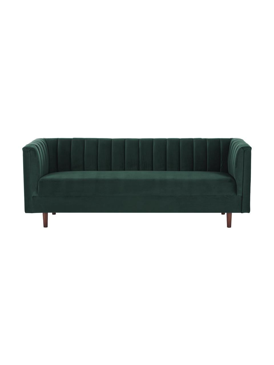 Samt-Sofa Paula (3-Sitzer) in Dunkelgrau mit Holz-Füssen, Bezug: Samt (Polyester) 28.000 S, Gestell: Kiefernholz, Samt Dunkelgrün, 199 x 77 cm