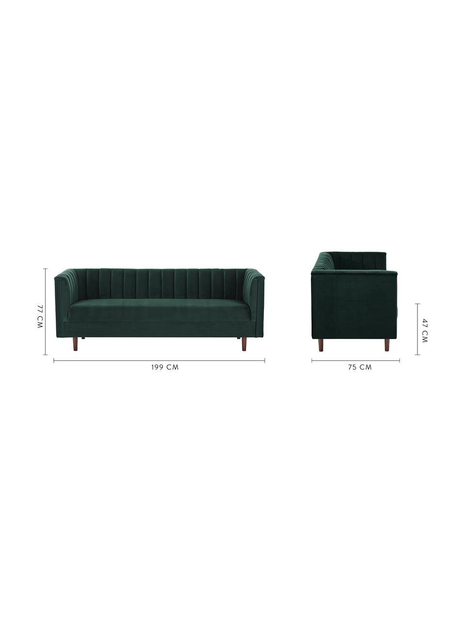 Samt-Sofa Paula (3-Sitzer) in Dunkelgrau mit Holz-Füssen, Bezug: Samt (Polyester) 28.000 S, Gestell: Kiefernholz, Samt Dunkelgrün, 199 x 77 cm