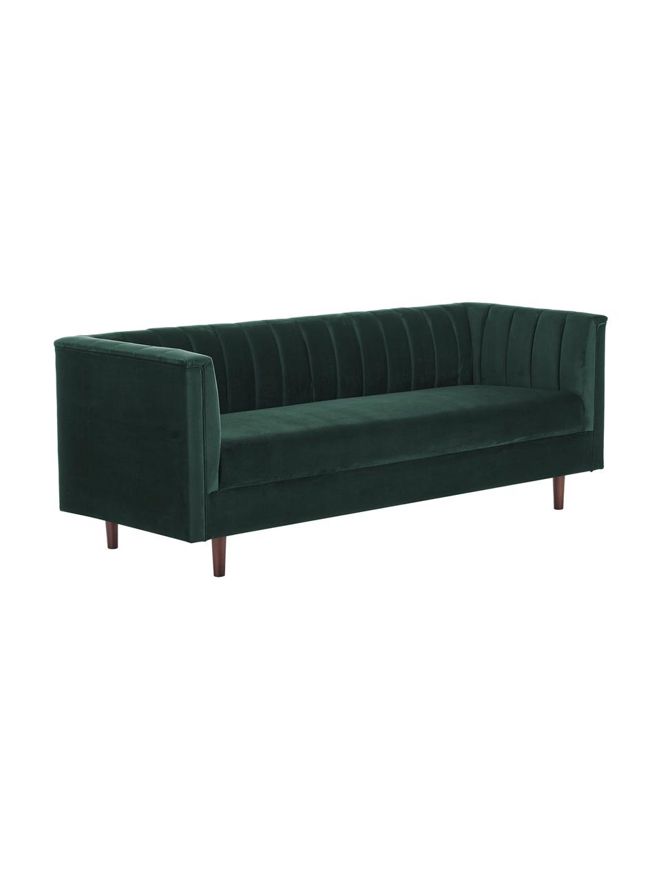 Samt-Sofa Paula (3-Sitzer) in Dunkelgrau mit Holz-Füßen, Bezug: Samt (Polyester) 28.000 S, Gestell: Kiefernholz, Füße: Kautschukholz, Samt Dunkelgrün, 199 x 77 cm