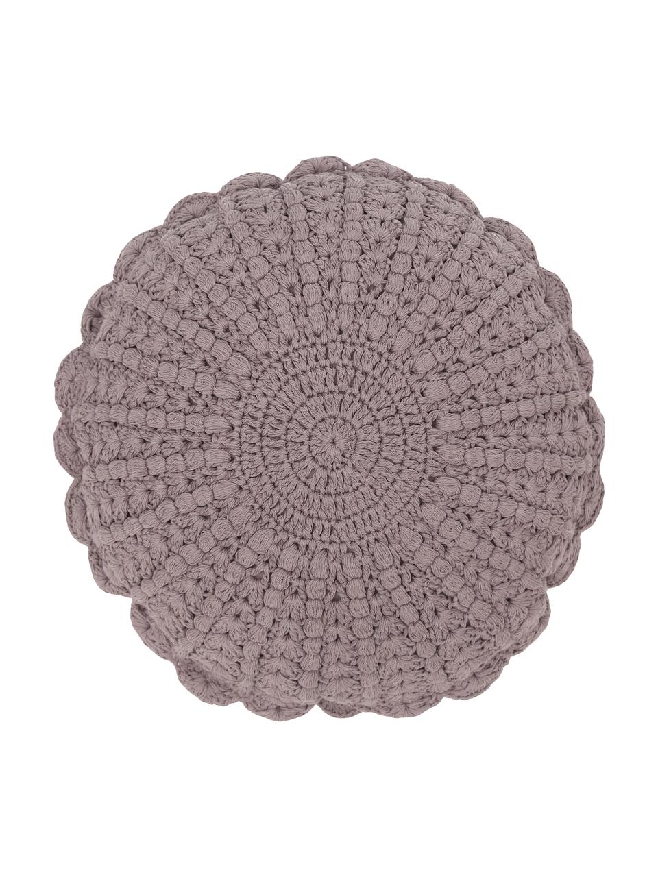 Okrúhly háčkovaný bavlnený vankúš Brielle, Fialová, Ø 40 cm