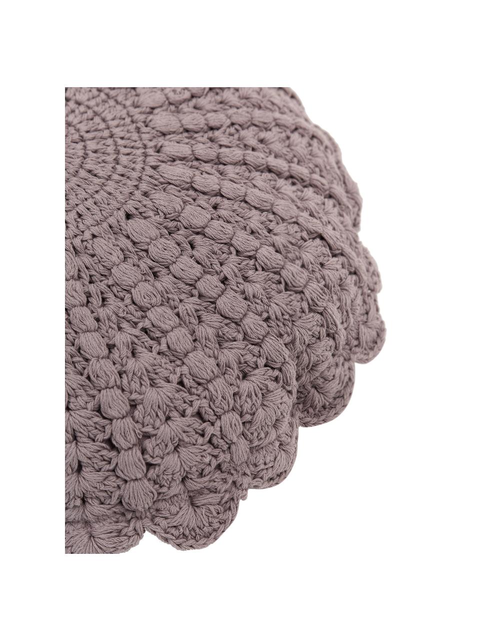 Cojín redondo de ganchillo de algodón Brielle, con relleno, Tapizado: 100% algodón, Lila, Ø 40 cm