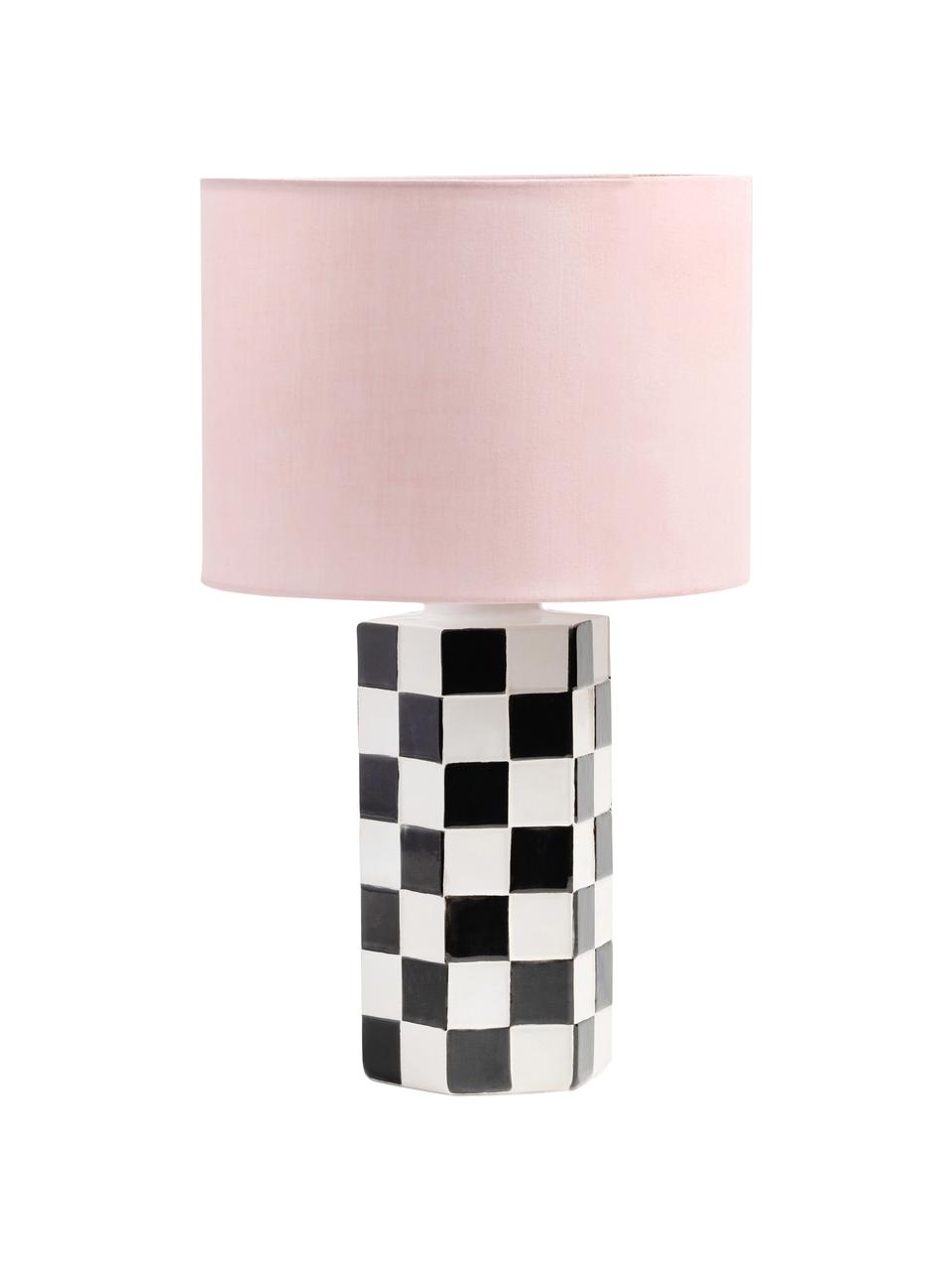 Lampe de table motif à damier Check, Rose pastel, blanc, noir, Ø 25 x haut. 42 cm