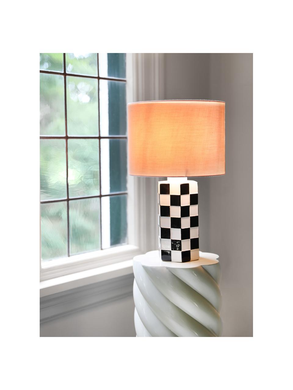 Lampada da tavolo con motivo a scacchiera Check, Paralume: cotone, Base della lampada: gres, Rosa chiaro, bianco, nero, Ø 25 x Alt. 42 cm
