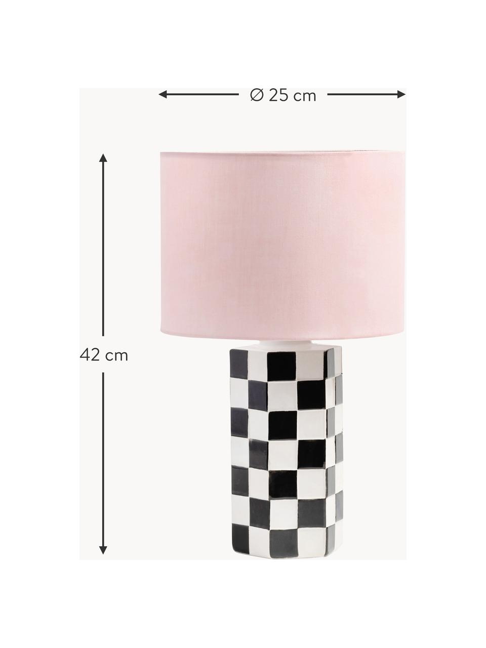 Lampada da tavolo con motivo a scacchiera Check, Paralume: cotone, Rosa chiaro, bianco, nero, Ø 25 x Alt. 42 cm
