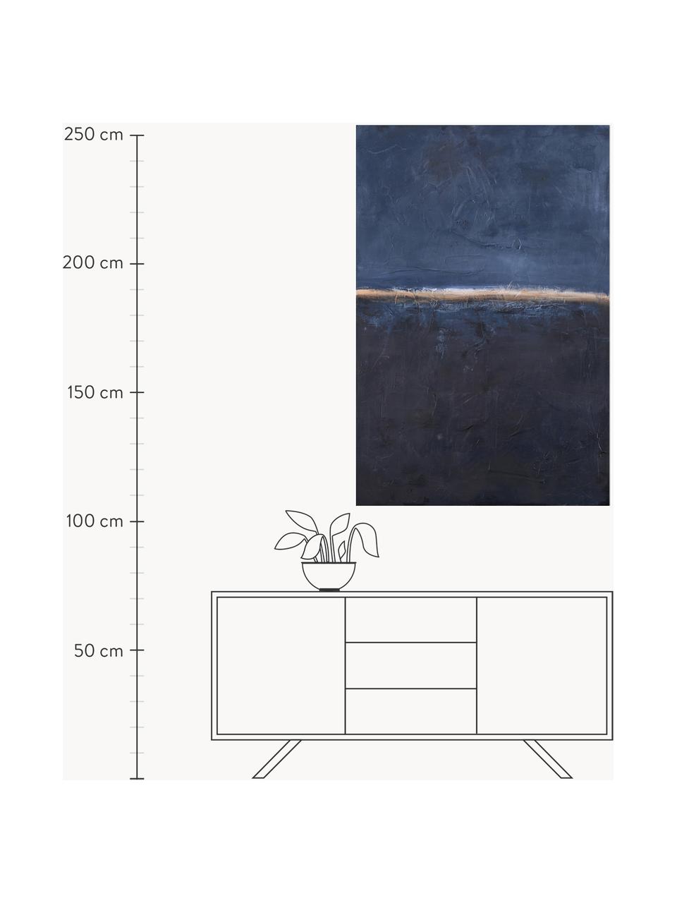 Handgemaltes Leinwandbild Edge Blue, Rahmen: Eichenholzfurnier, beschi, Blautöne, B 98 x H 148 cm