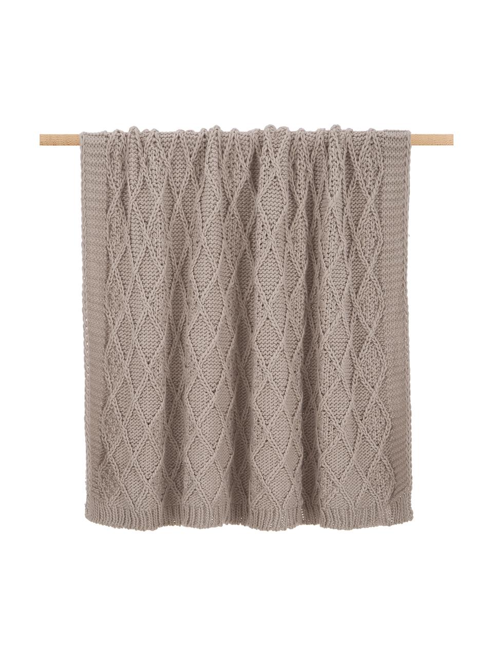 Gebreide plaid Darcy, Polyacryl, Taupe, 130 x 170 cm