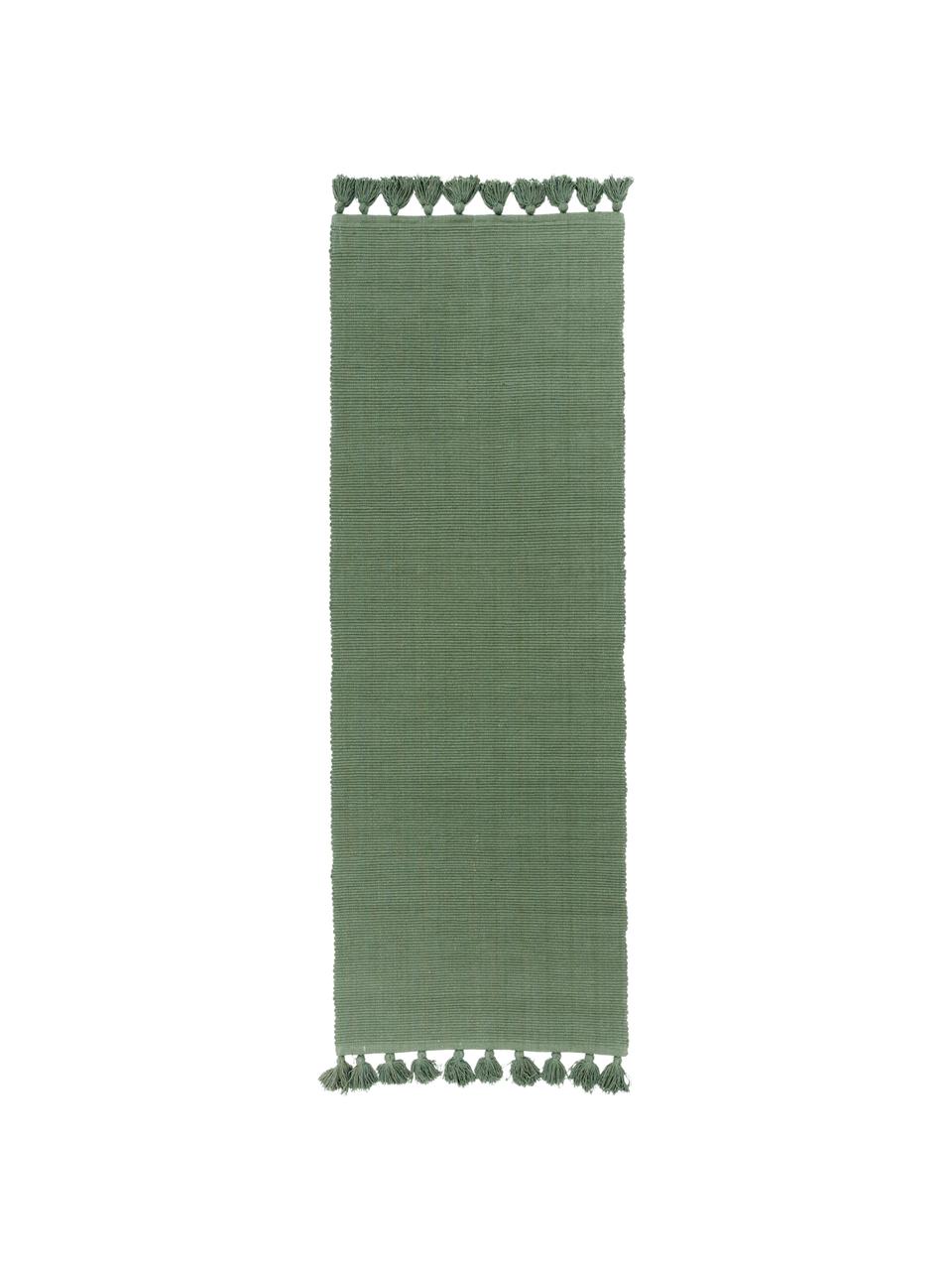 Alfombra con borlas Homer, Algodón, Verde profundo, An 70 x L 216 cm