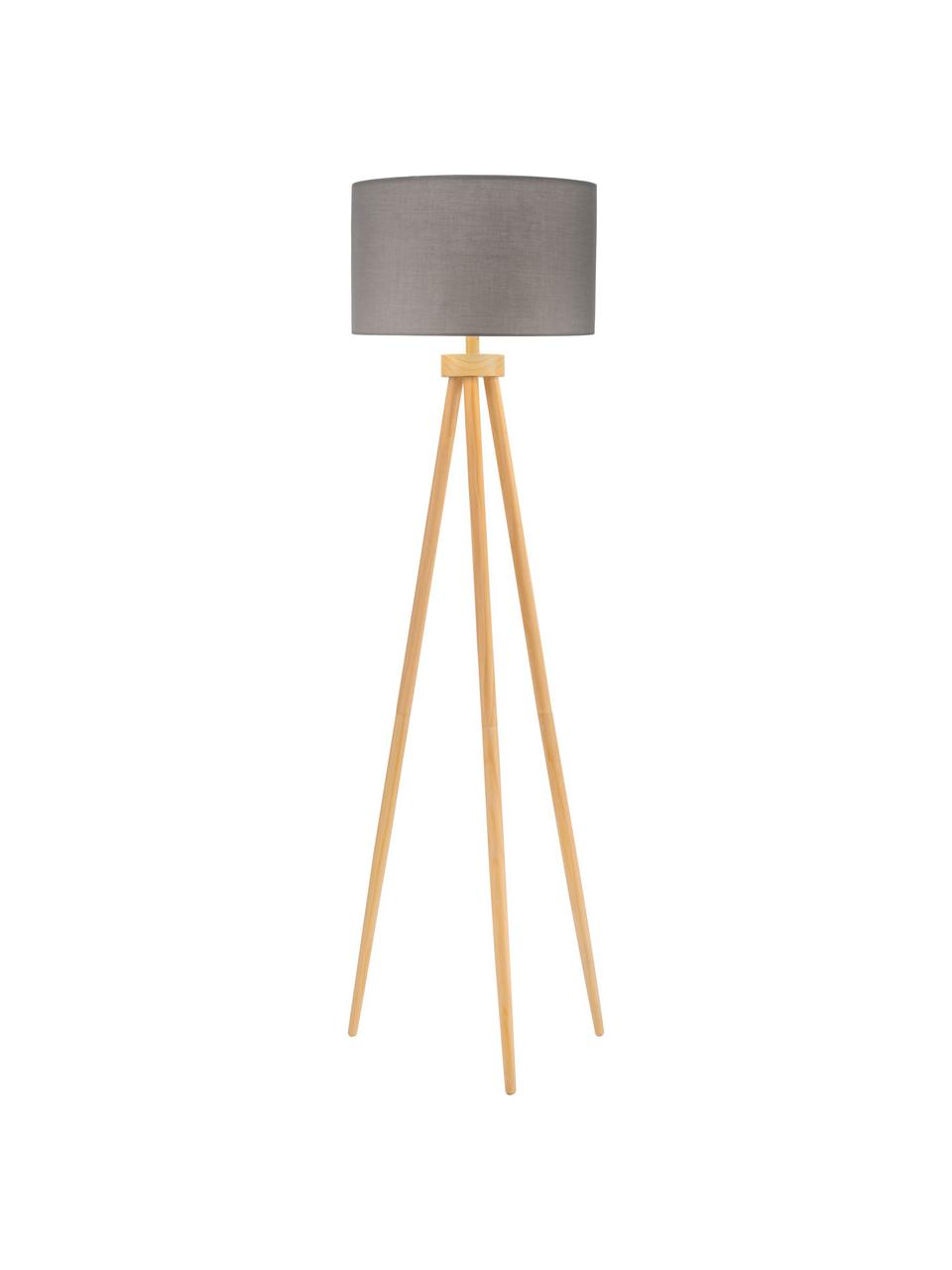 Tripod Stehlampe Grand Coziness mit Holzfuss, Lampenschirm: Stoff, Grau, Holz, Ø 51 x H 147 cm