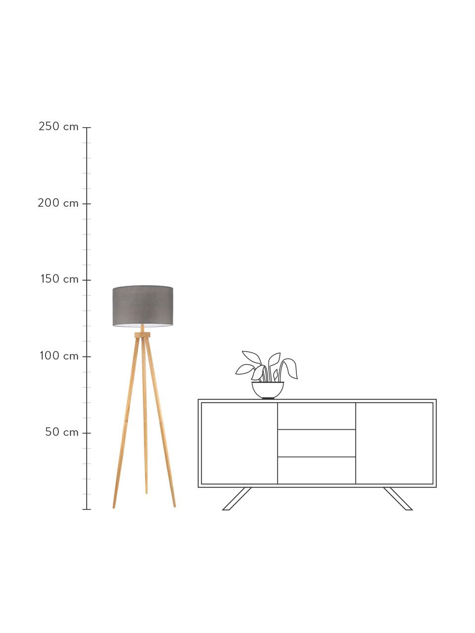 Tripod vloerlamp Grand Coziness met houten voet, Lampenkap: stof, Lampvoet: hout, Grijs, houtkleurig, Ø 51 x H 147 cm