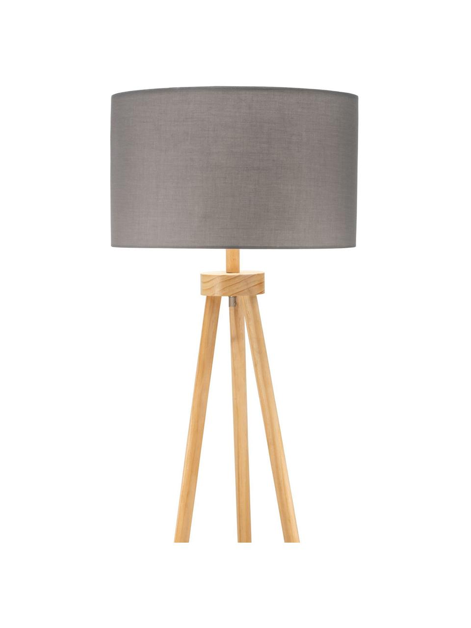 Lampa podłogowa trójnóg z drewnianą podstawą Grand Coziness, Szary, drewno naturalne, Ø 51 x W 147 cm