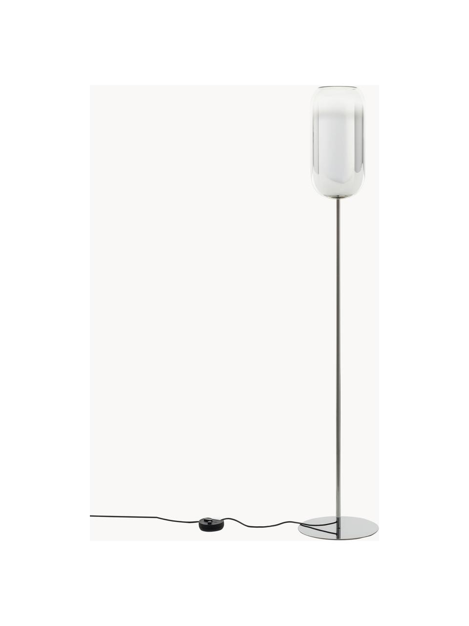 Mondgeblazen vloerlamp Gople, Lampenkap: mondgeblazen glas, Zilverkleurig, H 170 cm
