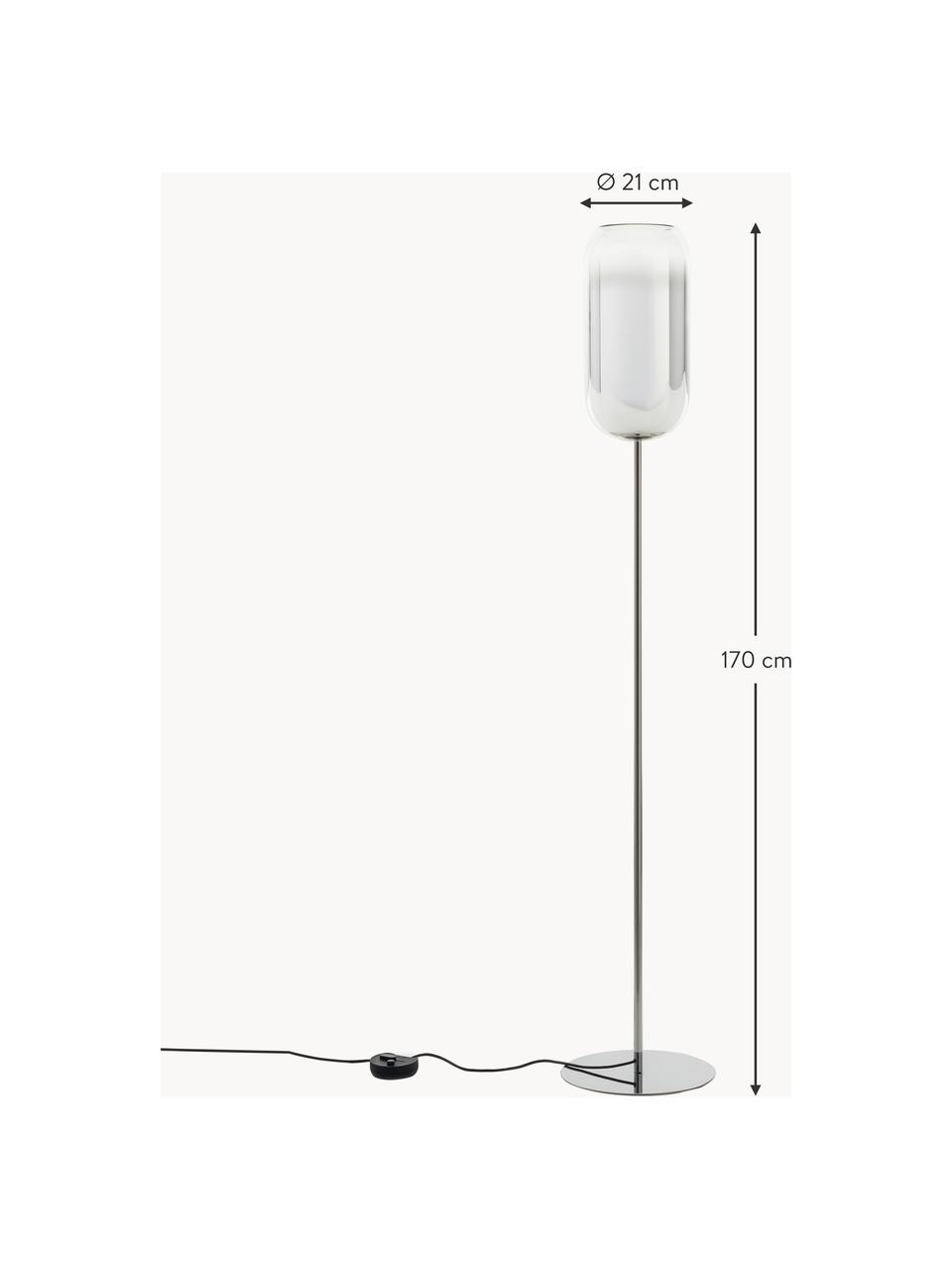 Mondgeblazen vloerlamp Gople, Lampenkap: mondgeblazen glas, Zilverkleurig, H 170 cm