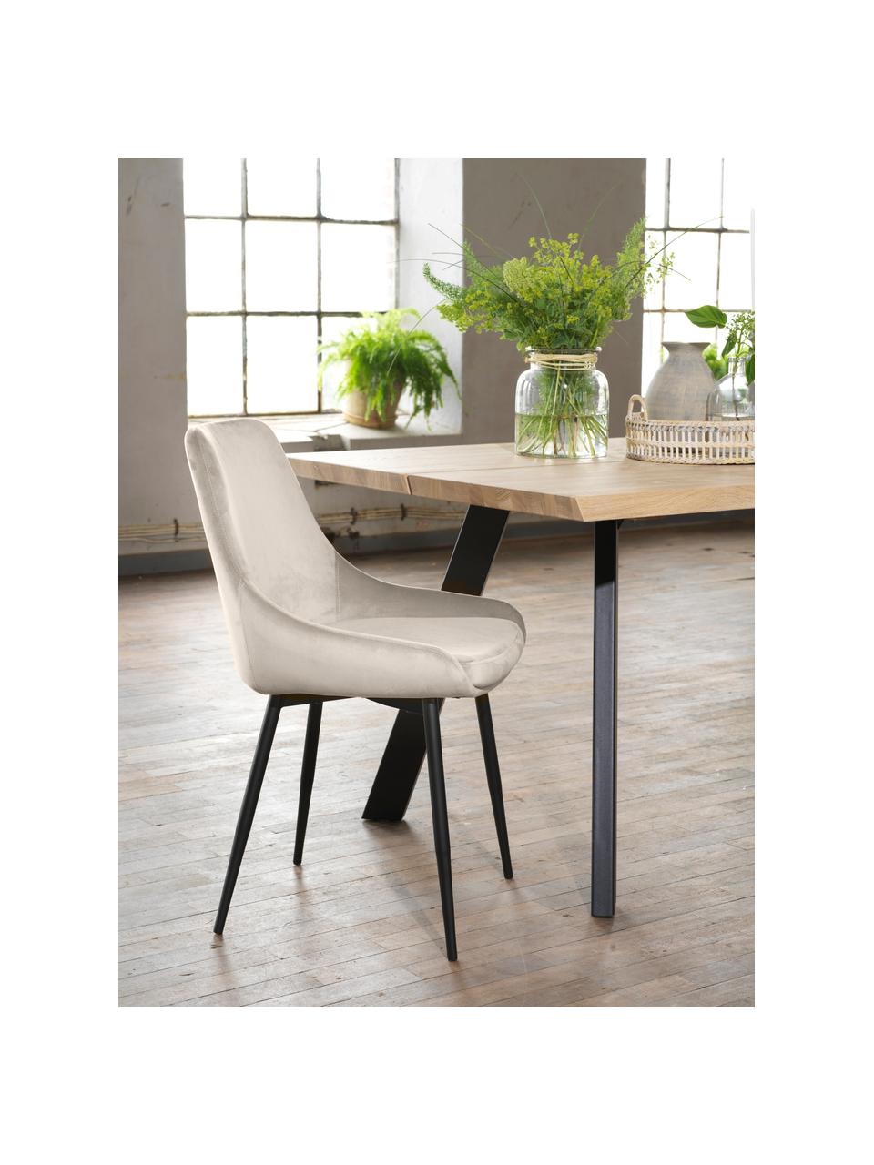 Sedia imbottita in velluto Sierra 2 pz, Rivestimento: velluto di poliestere Con, Gambe: metallo laccato, Velluto beige, Larg. 49 x Prof. 55 cm