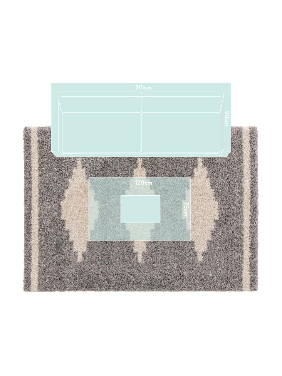 Hoogpolig vloerkleed Selma met grafisch patroon, 100% polypropyleen, Grijs, lichtbeige, B 200 x L 290 cm (maat L)