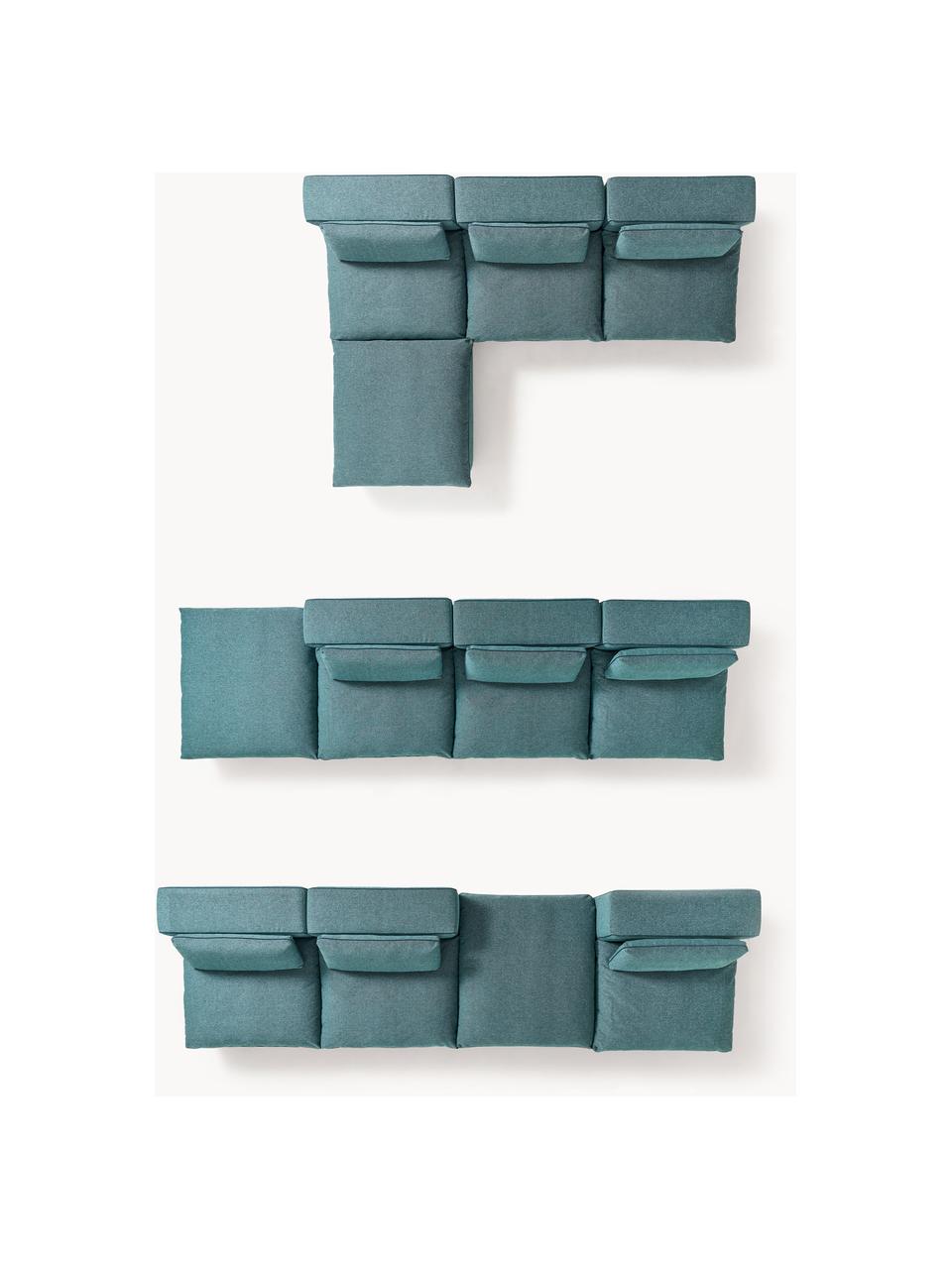 Canapé d'angle modulable avec pouf Felix, Tissu vert turquoise, larg. 300 x prof. 210 cm