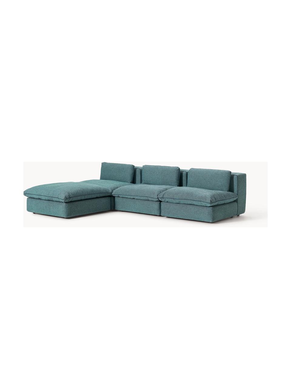 Modulares Ecksofa Felix mit Hocker, Bezug: 100 % Polyester Der strap, Gestell: Massives Kiefern- und Fic, Webstoff Türkisgrün, B 300 x T 210 cm