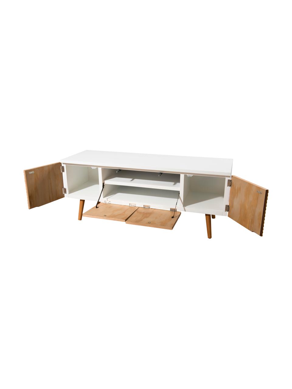 Meuble TV scandinave avec portes Pedro, Blanc, bois de pin