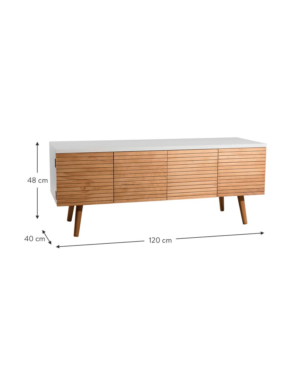 Scandi tv-meubel Pedro met deuren, Frame: gelakt MDF, Wit, grenenhoutkleurig, 120 x 48 cm